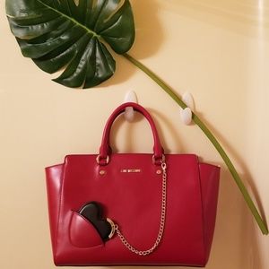 LOVE MOSCHINO dark red heart & chain tote bag